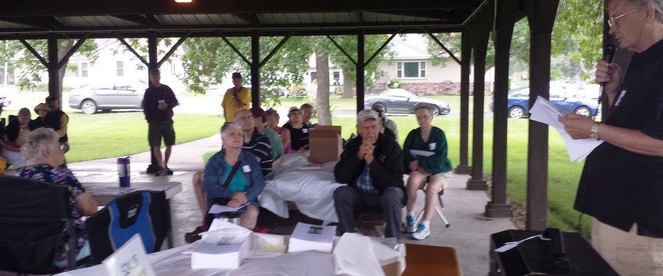 Don Tolzmann dedicating the three settler plaques
