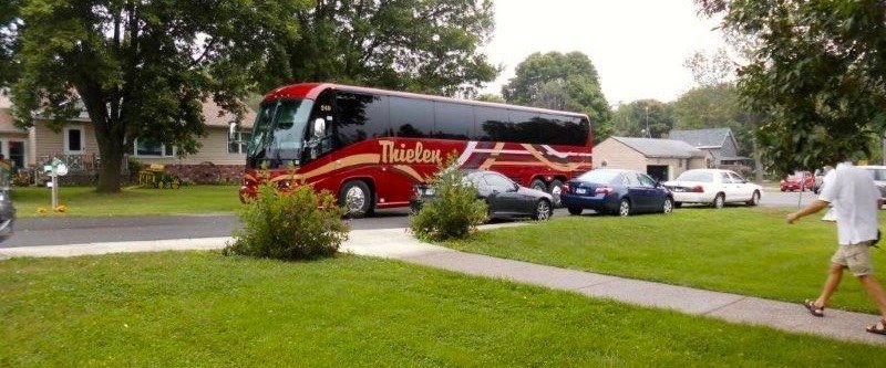 The tour bus arriving